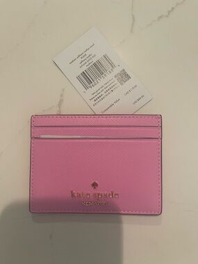 kate spade Pink Saffiano Leather Card Case with Gold Logo
